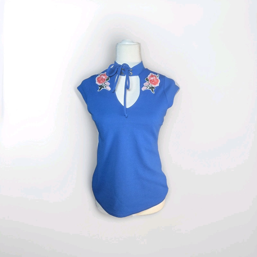 Vintage Floral Applique Sleeveless Blouse  Size‎ M